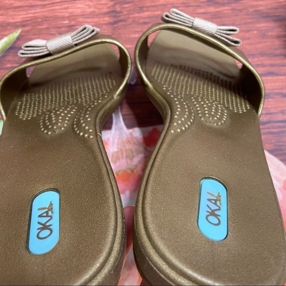 OKA B. - Slide Sandals with Bow - Bronze - L (10-11) - Picture 2 of 6